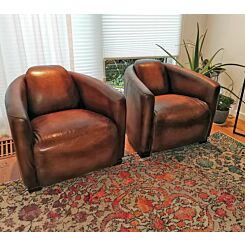Pair of Aviator chairs vintage cognac leather