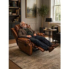 Suzanne reclining Chesterfield chair, here in antique tan leather. Made in our English workshop