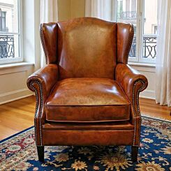 Chesterfield Wing Armchair – Antique Tan Leather (Outlet)