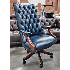 Library swivel chair, antique blue leather
