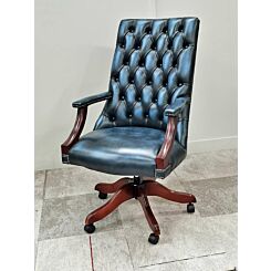 Library swivel chair antique blue leather
