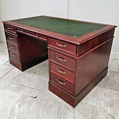 Classic Mahogany Desk 90x150cm – Handmade with Green Leather & Gold Embossing