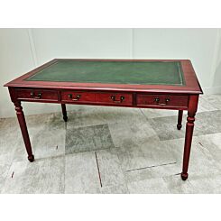 Handgemaakte Mahonie Schrijftafel met Groen Leren Blad – 90x150 cm