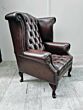 Set of 2 Chesterfield Scroll Wing chairs antique brown
