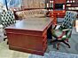 Mahogany Partners desk & 2 desk chairs in green leather