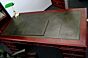 90x190 cm desk green leather, Library swivel chair, laptop mat and Bankers lamp