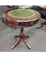 Green leather mahogany drum table