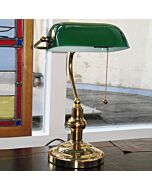 Banker's lamp brass with green glass