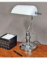 Bankers lamp chrome white glass