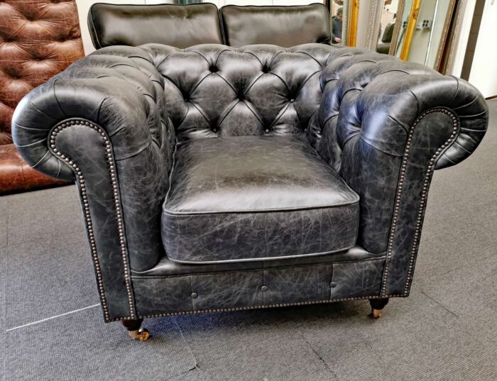 Whitehall Chesterfield club chair, Vintage coal leather