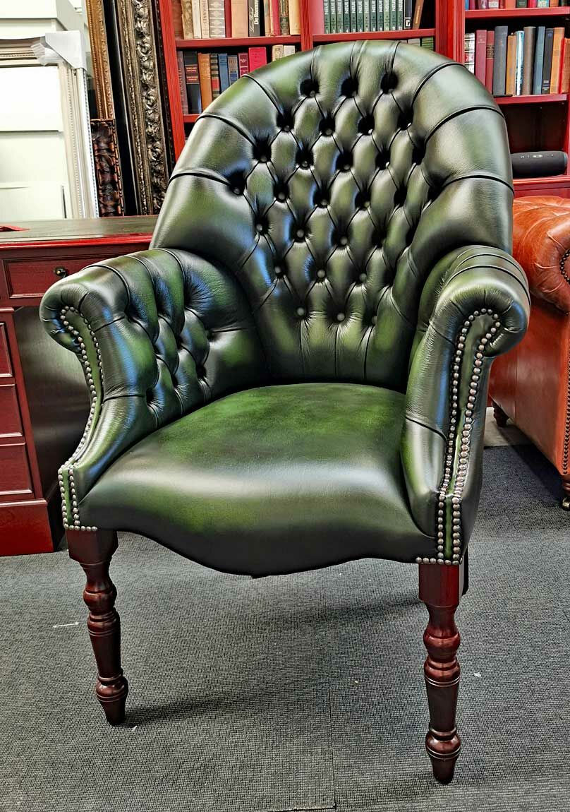 Gainsborough stand chair antique green leather