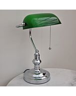 Banker's lamp chrome green shade with pull switch