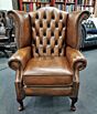 Wing chair antique tan leather