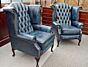 Wing chairs in antique blue