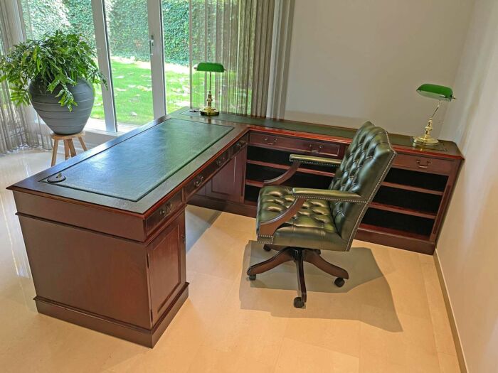 English bureau in combination with low bookcase, made to measure