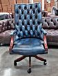 Library swivel chair antique blue