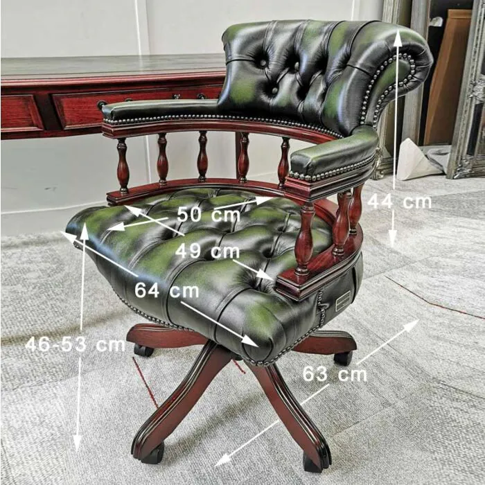 Captains swivel chair Antique green leather, English Decorations