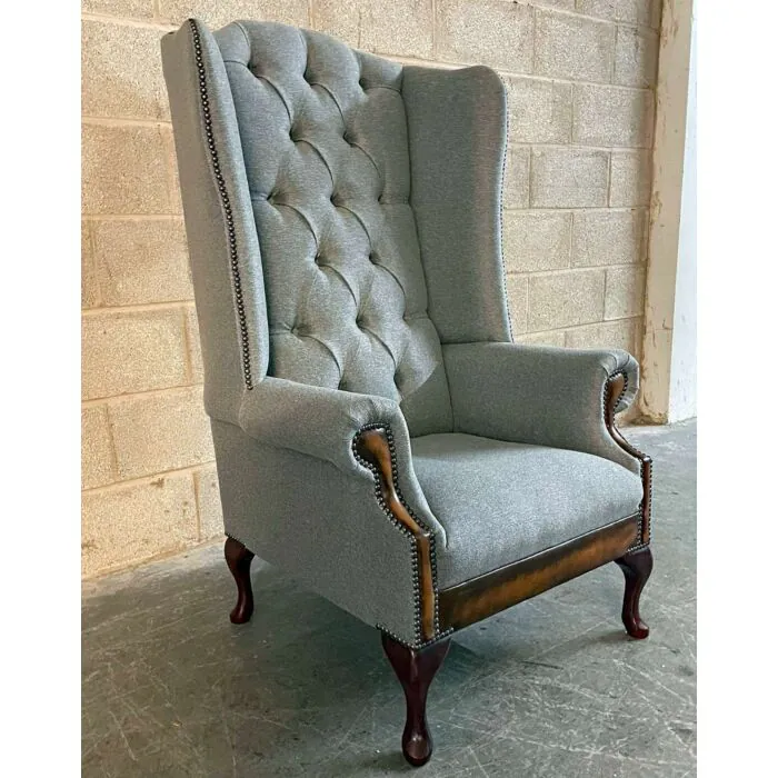 Colchester Chesterfield Wingback Chair, grey herringbone, English