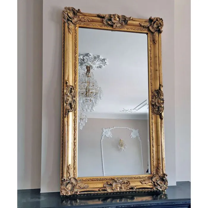 Miroir Baroque Rectangle Vert – Cadre Argenté 35x25cm, Déco Murale