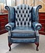 Chesterfield wing chair antique bue