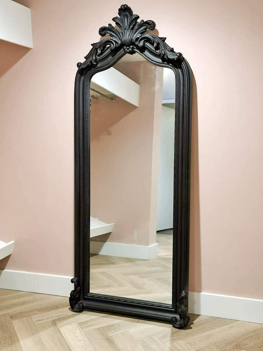 Large crested mirror Louis Philippe black 88 x 196 cm, English Decorations