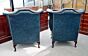 2 x Chesterfield Scroll Wing chairs antique blue leather