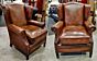 2 x Chesterfield Wing chairs in antique tan leather