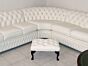 Queen Anne footstool in ice white leather