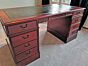 90 x 150 cm mahogany desk half drawer green leather
