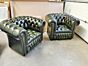 antique green low Chesterfield chairs
