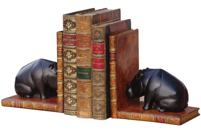 Hippo Bookends on faux book  right angle set of 2