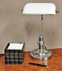 Bankers Lamp chrome with white frosted safety glass