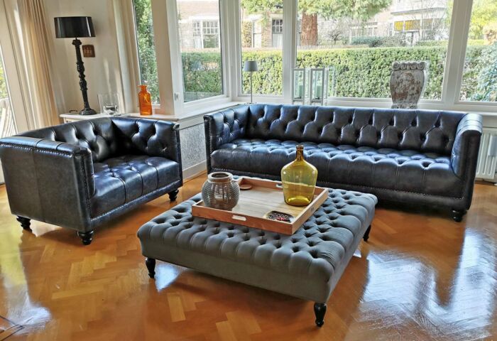 Parliament Chesterfield sofa and love seat in vintage black