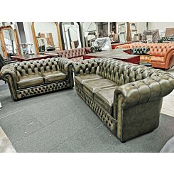 Buckingham Chesterfield set antique olive leather