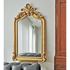 Antique gold baroque crested mirror
