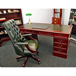 90x180 cm desk green leather, Library swivel chair, laptop mat and Bankers lamp