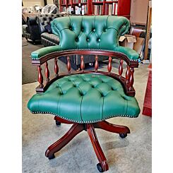 Captains swivel chair in luxurious soft bottle green leather