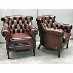 Set of 2 Hamilton compact Chesterfield chairs antique brown