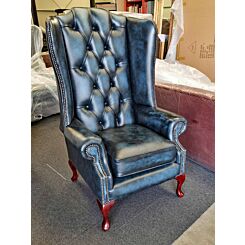 Colchester Chesterfield Wingback Chair, antique blue leather
