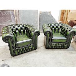 set of 2 Chesterfield low chairs in antique green