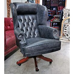 engelse bureaustoel Chairmans swivel chair vintage Nero leather