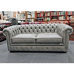 Compact 3 seat English Chesterfield Etna grey leather