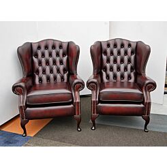 2 x Chesterfield Classic chairs Antiek rood