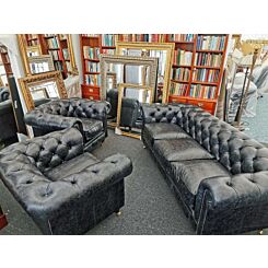 Whitehall Chesterfield set fully sprung vintage coal leather
