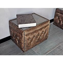 Chesterfield side table  / coffee table pouffe with glass top