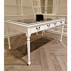 Luxury white writing table with leather and glass top