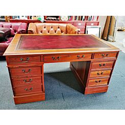90 x 150 cm Schreibtisch aus braunem Mahagoni mit rotem Leder