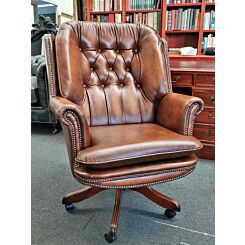 Judges swivel chair antique tan leather