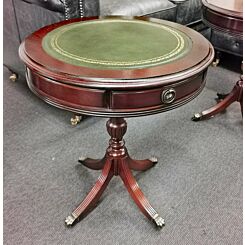 Mahogany Drum table green leather top