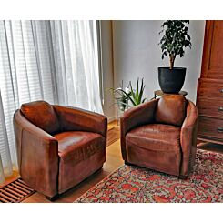 Set of 2 Aviator club armchairs vintage cigar leather